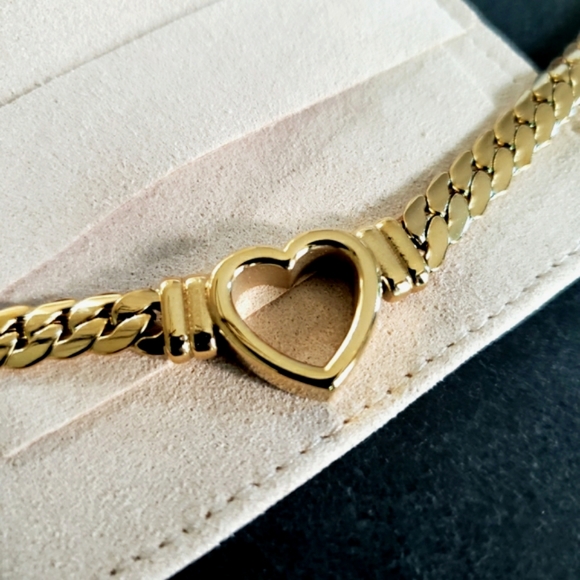 NEW Waterproof 18K Gold Plated Hollow Heart Snake Chain Necklace - Picture 4 of 11